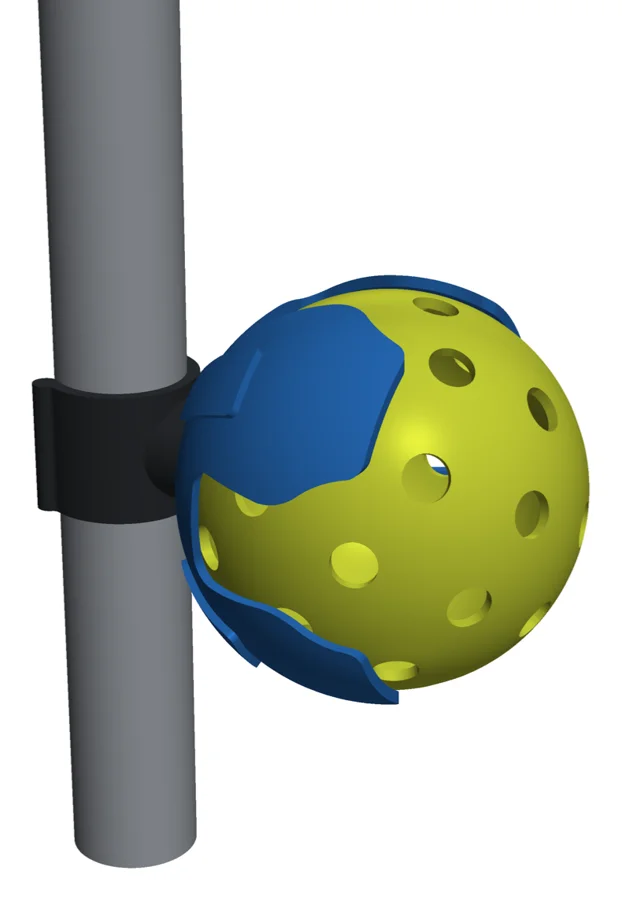 Render of an early PickleDock holding a ball on a tube